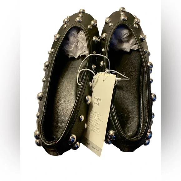 A New Day Black and Silver Studded Ballet Slip-On Sammie Flats - Picture 3 of 8